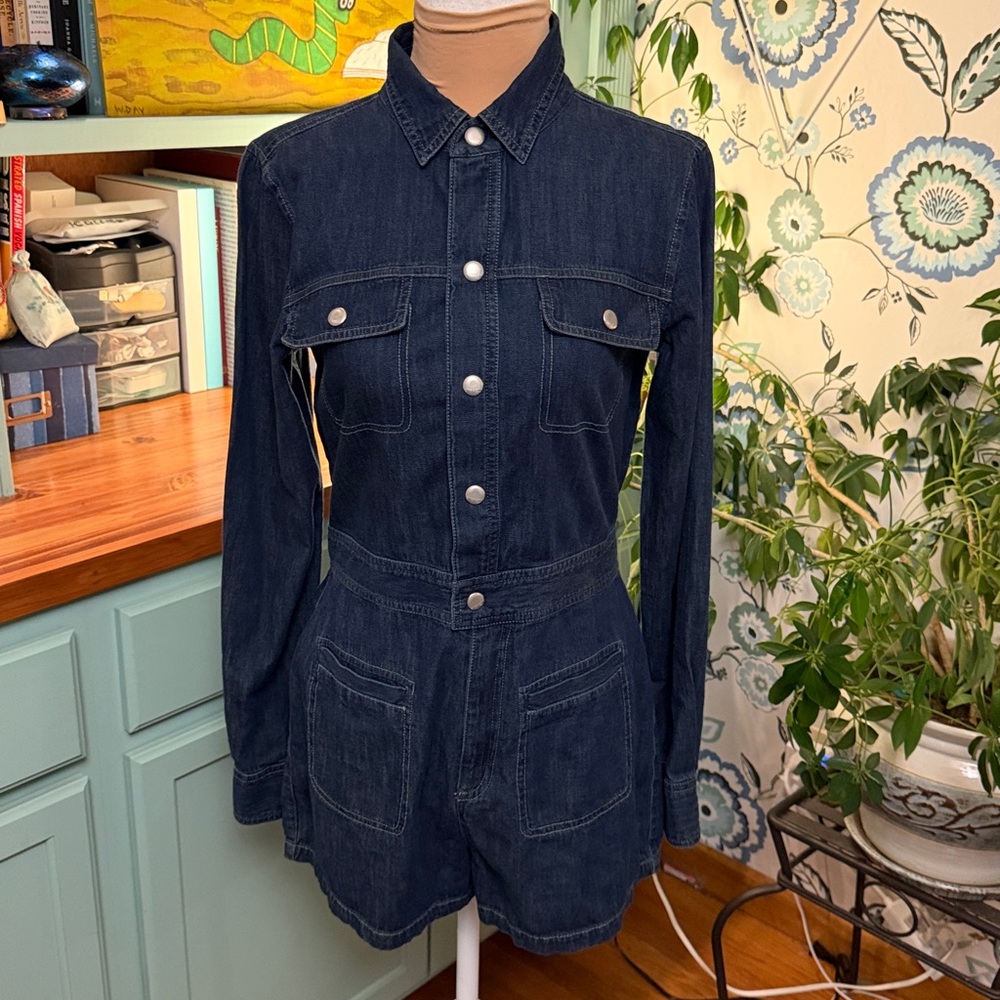 Express Women’s Denim Romper Shorts Long Sleeved Small